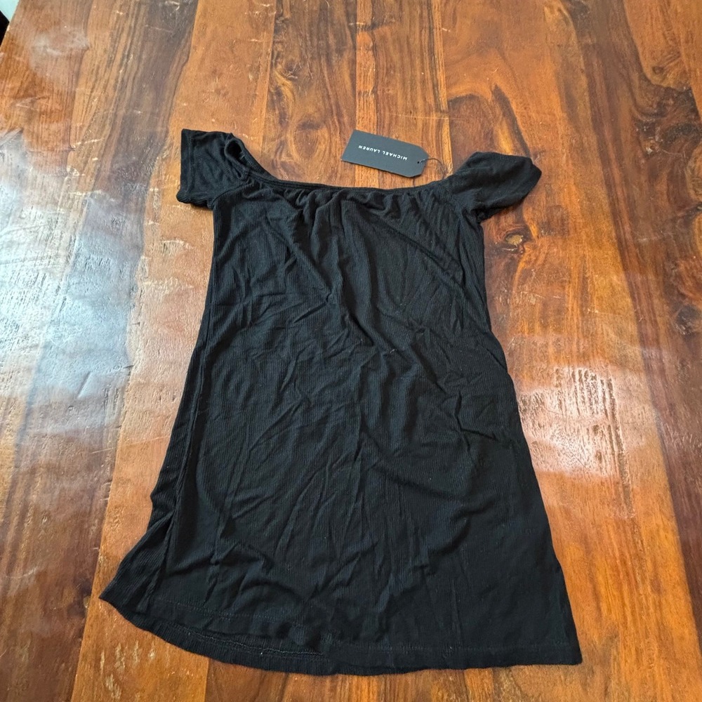 Michael Lauren Parket Black Ribbed Off-the-Shoulder Top Womens Small NWT $68